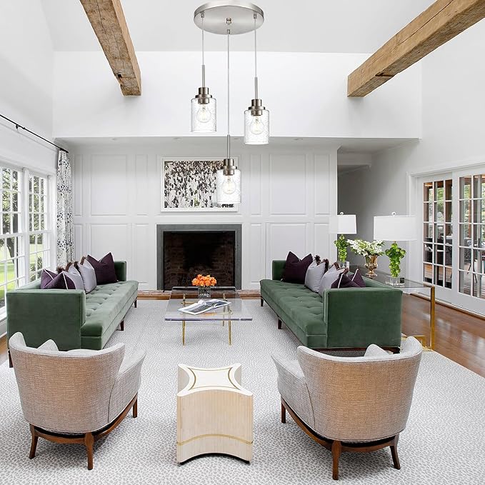 3-Light Contemporary Pendant Lighting with Clear Seeded Glass,Brushed Nickel Dining Room Chandelier Light Fixture Modern Kitchen Island Cluster Hanging Ceiling Pendant Lights for Sink Bar-CasaMuseHome