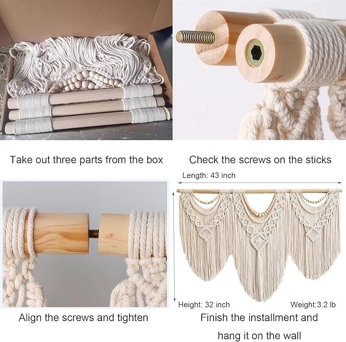 Achart Macrame Wall Hanging Large- Boho Wall Decor- large wall art- Wall Decor Living Room- Macrame Tapestry Boho Decor for Bedroom (Wooden Bead)-CasaMuseHome
