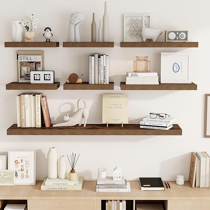 16 Inch Floating Shelves, 16"x9.25"x1.5" Inch Deep Floating Shelves for Wall, Wooden Shelves for Bathroom, Bedroom, Living Room, Brown-CasaMuseHome