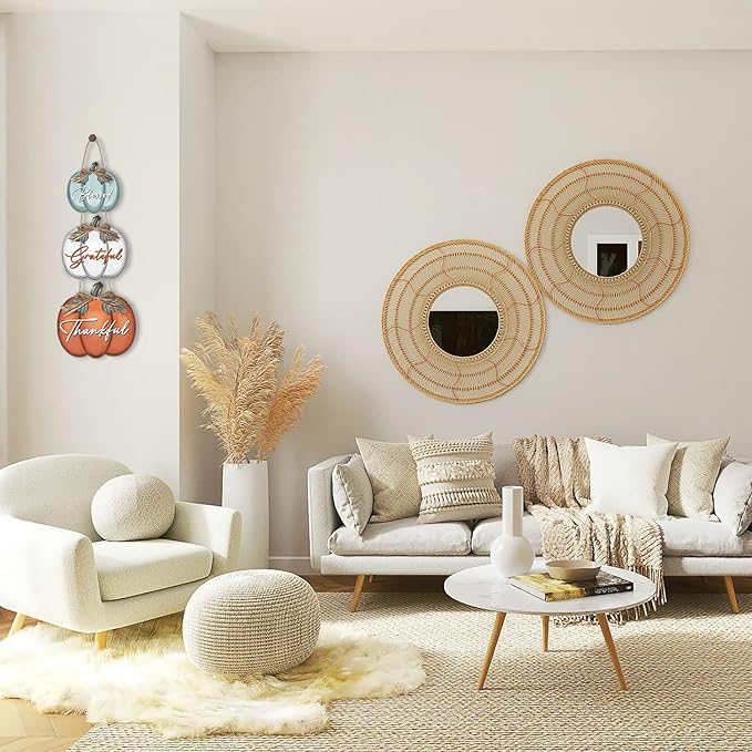 3 Pieces Pumpkin Decor Grateful Thankful Blessed Wall Signs,Rustic Hanging Welcome Door Sign for Autumn Harvest Thanksgiving Halloween Door Wall Decoration Indoor Outdoor Fall Decor for Home-CasaMuseHome