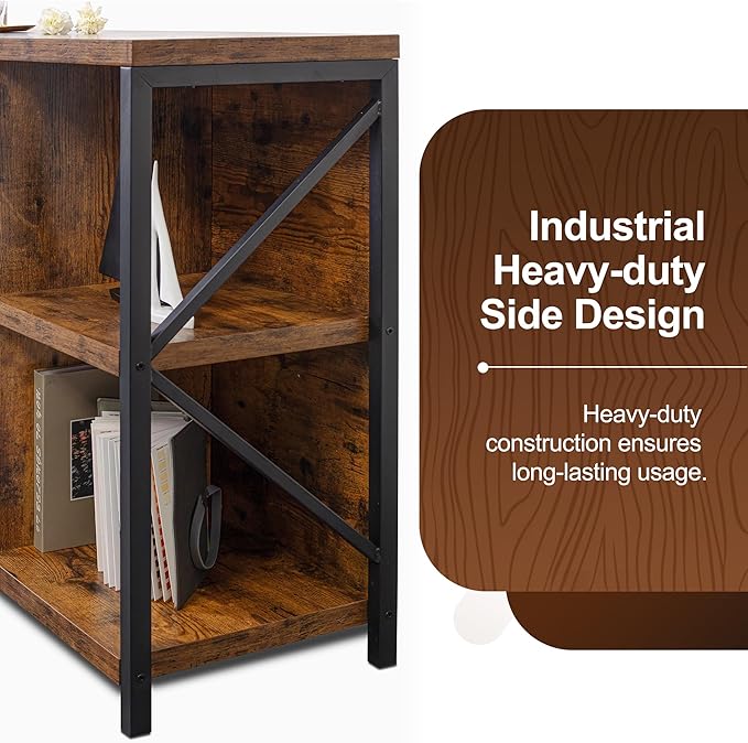 6 Cube Storage Organizer Bookshelf, Industrial Horizontal Bookcase, Accent Cubby Shelf, Media Console Table for Living Room, Home Office, 47.2 Inches, Rustic Brown-CasaMuseHome