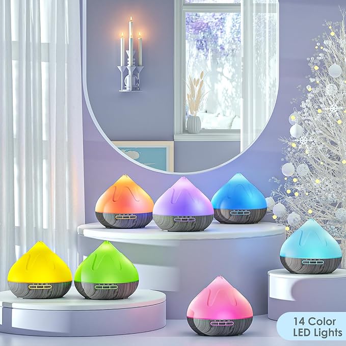500ML Essential Oil Diffuser: Aroma Diffuser with Remote Control for Hotel Spa Yoga Room Humidifier with 14 Colors LED Night Light for Bedroom Home Relaxation, Black-CasaMuseHome