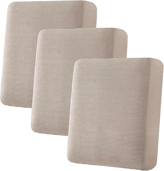 H.VERSAILTEX Super Stretch Individual Seat Cushion/Couch Slipcover Sets Thick Jacquard Textured Twill Fabric (3 Piece Sofa Covers, Sand)-CasaMuseHome
