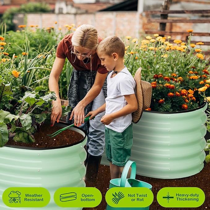 2 Pcs 4.5x2x1.5ft Oval Raised Garden Bed,Galvanized Raised Beds,Open-Ended Base Metal Raised Planter Beds,Garden Bed Outdoor,Planter Raised Boxes for Vegetables,Flowers,Tool-Free Asse,Green-CasaMuseHome