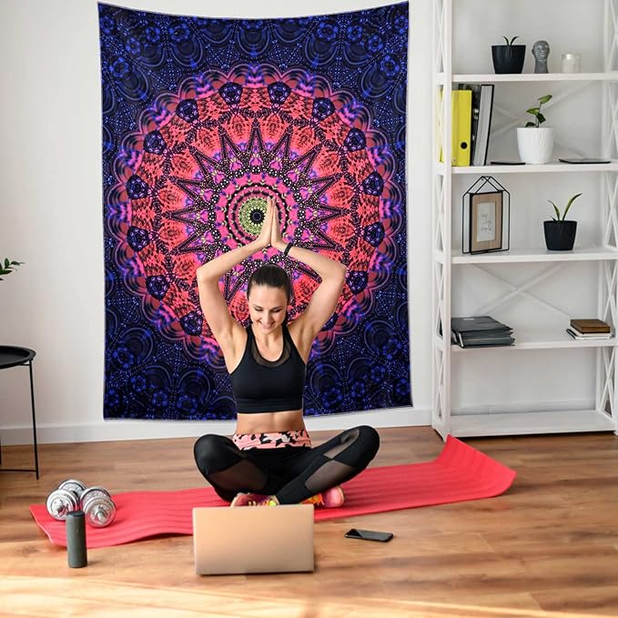 ADDWel Blacklight Mandala Boho Tapestry Glow In The Dark, Black Light Bohemian Hippie Poster Wall Hanging for Bedroom Aesthetic Wall and Room Decor (60" x 80", Mandala)-CasaMuseHome