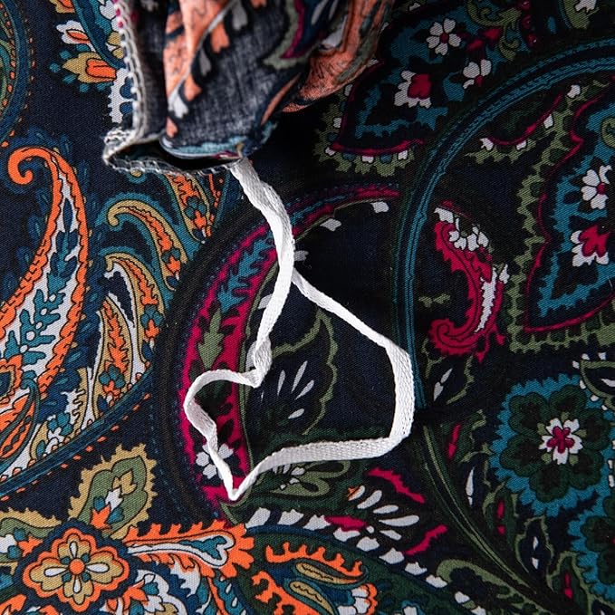 ABREEZE Luxury Vintage Black Duvet Cover Sets Damask Paisley Bedding Set Retro 100% Brushed Cotton Zipper Closure Bedding Collection Full Size-CasaMuseHome