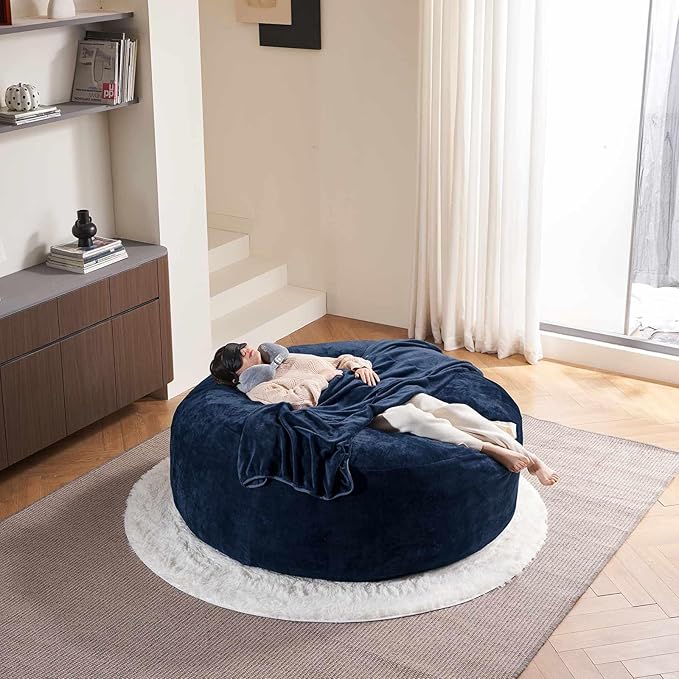 6FT,Oversized Bean Bag Chairs for Adults,Giant beanbag with Filler Included，Fluffy Memory Foam,Soft and Comfy Corduroy Fabric,Gaming Chairs Suitable for Living Room and Bedroom (Blue, 6 Foot)-CasaMuseHome