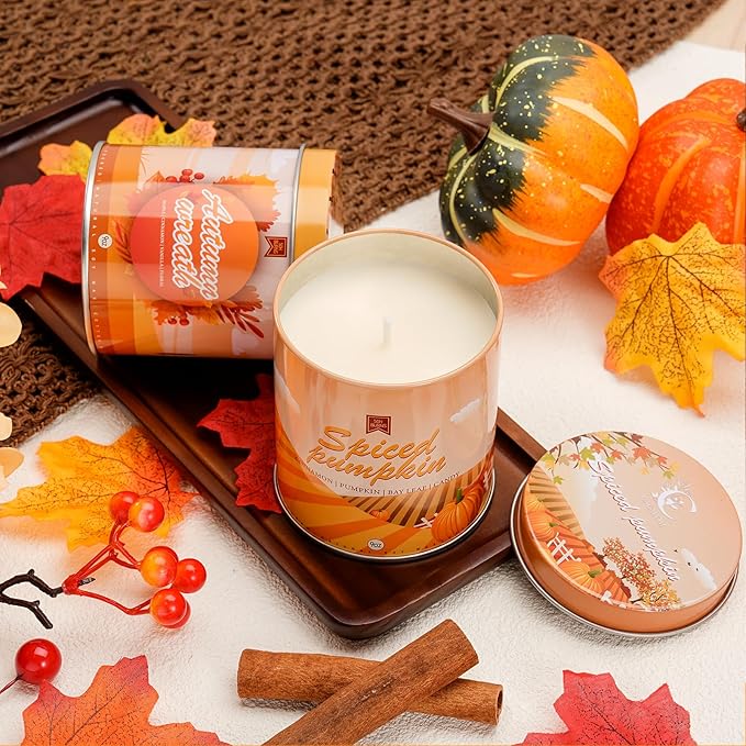 4 Pack Scented Fall Candles Set, 36oz Aromatherapy Soy Wax Candles for Home Scented, Halloween House Warming Gifts Birthday Candle for Women Halloween Apple Pie/Autumn Wreath/Cinnamon/Pumpkin Candle-CasaMuseHome