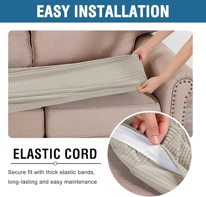 H.VERSAILTEX Super Stretch Individual Seat Cushion Covers Sofa Covers Couch Cushion Covers Slipcover Sets Thick Jacquard Textured Twill Fabric (1 Piece Sofa Cushion Cover, Island Fossi)-CasaMuseHome