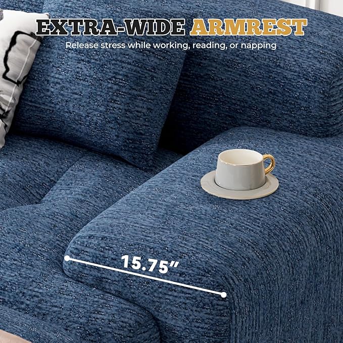 122" Modern L Shaped Modular Sectional Sofa, Boneless Couches for Living Room with Ottoman,4 Seater Convertible Chenille Cloud Couch Sofa Set, No Assembly Required, Blue 1 PCS-CasaMuseHome