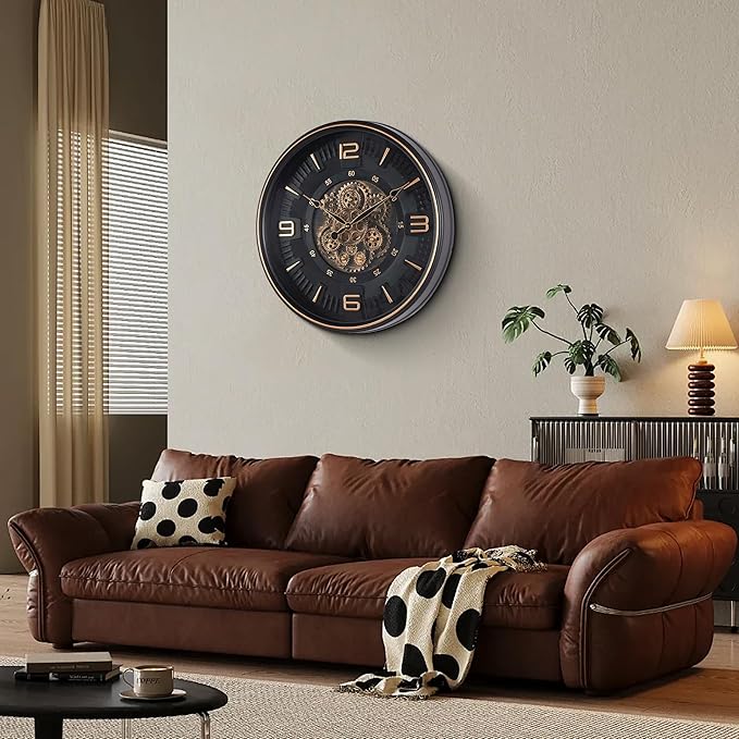 20in Large Real Moving Gears Wall Clock for Living Room, Battery Operated Wall Clocks Decorative Vintage, Home Office Clock, Gift for Family, Friends-CasaMuseHome