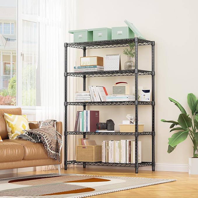 1750 lbs Steel Storage Shelving 5-Tier Utility Shelving Unit Steel Organizer Wire Rack for Home,Kitchen,Office,Garage, 1750 LBS Capacity 17.7" D x 47.2" W x 72.3" H-CasaMuseHome