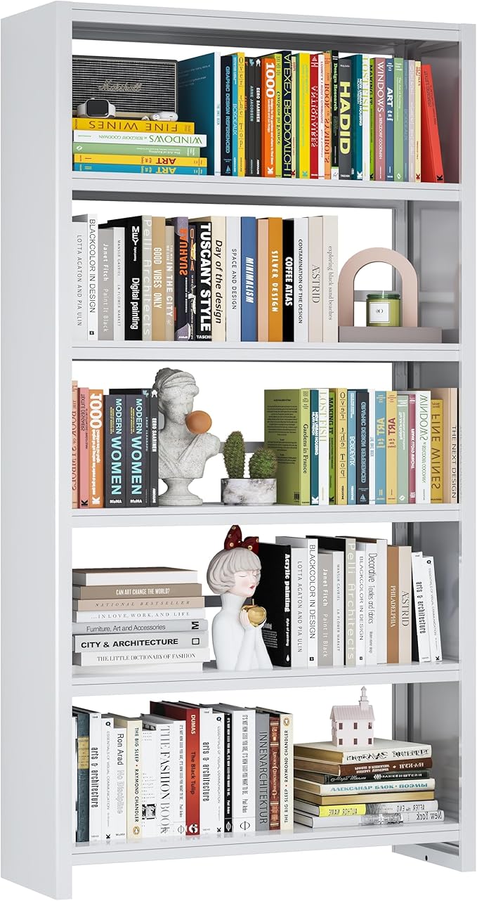 69.3" H Home Office Bookcase Shelf Storage,5 Tier Bookcase with Open Display Shelves,Industrial Wide Bookshelf with Metal Frame for Home Office, Living Room, Bed Room (34.1" W)-CasaMuseHome