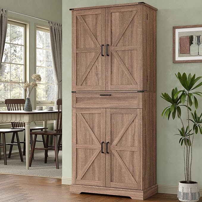 72'' Kitchen Storage Pantry Cabinet, Tall Storage Cabinet with 8 Door Shelves, 2 Cabinets and 1 Drawer, Freestanding Cupboard for Kitchen, Dining Room, Bathroom, Laundry, Living Room, Espresso-CasaMuseHome