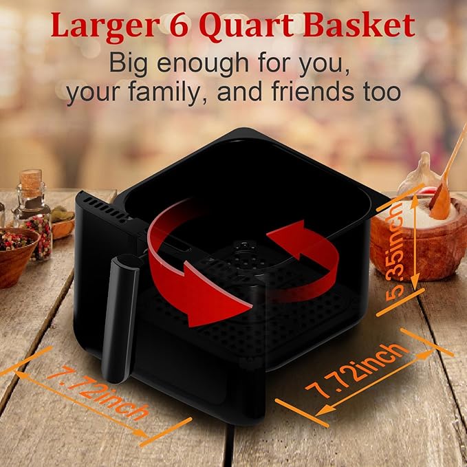 6QT Air Fryer Oven with LED Digital Touchscreen, 12 Preset Cooking Functions Air fryers, Bake, Reheat, Keep Warm, Nonstick and Dishwasher-Safe Basket, Stainless Steel/Black-CasaMuseHome