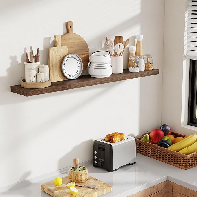 48 Inch Floating Shelves, 8 Inch Deep Floating Shelves for Wall, Hanging Shelf with Invisible Brackets, Deep Shelves for Bathroom, Bedroom, Living Room, Walnut, Set of 1-CasaMuseHome