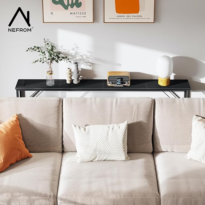 63'' Console Table, Skinny Entryway Table with Fast-Charging Station, Narrow Long Sofa Table, Behind Slim Couch Table for Entrance, Hallway, Living Room Decor ST-BK160-1-CasaMuseHome