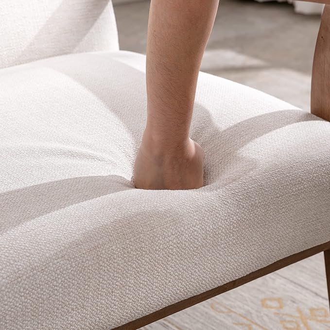 Accent Chair Mid Century Modern Armchair, Linen Upholstered Living Room Accent Armchair with Wood Frame, Farmhouse Chair Indoor Corner Chair for Living Room Bedroom, Ivory-CasaMuseHome