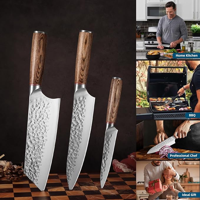 KOFERY 5PCS Chef and BBQ Knife Set with Roll Bag, High Carbon Stainless Steel Knives for Precise Cooking, Outdoor Meat Cutting(Include Sharpening Steel)-CasaMuseHome