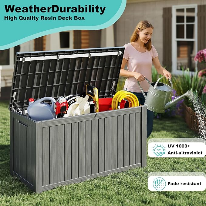 150Gal Outdoor Deck Box Waterproof, Lager Patio Storage Box Indoor and Outdoor Use, Lockable Resin Storage Bin for Patio Furniture Cushions Garden Tools, Package Delivery,UV Resistant-Black-CasaMuseHome