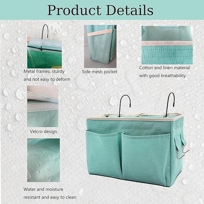 2-Pack Bedside Caddy Bedside Hanging Storage Basket Multi-Function Organizer Caddy for Bunk and Hospital Beds Dorm Rooms Bed Rails, Can be Placed Glasses Books Mobile Phones（2pcs Green）-CasaMuseHome