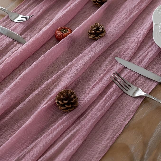 6pcs Cheesecloth Table Runner Dusty Rose Gauze 120 Inch 10 FT Rustic Boho Cheese Cloth Runner for Wedding Baby Shower Bridal Shower Party Long Sheer Centerpiece Fall Home Decoration-CasaMuseHome