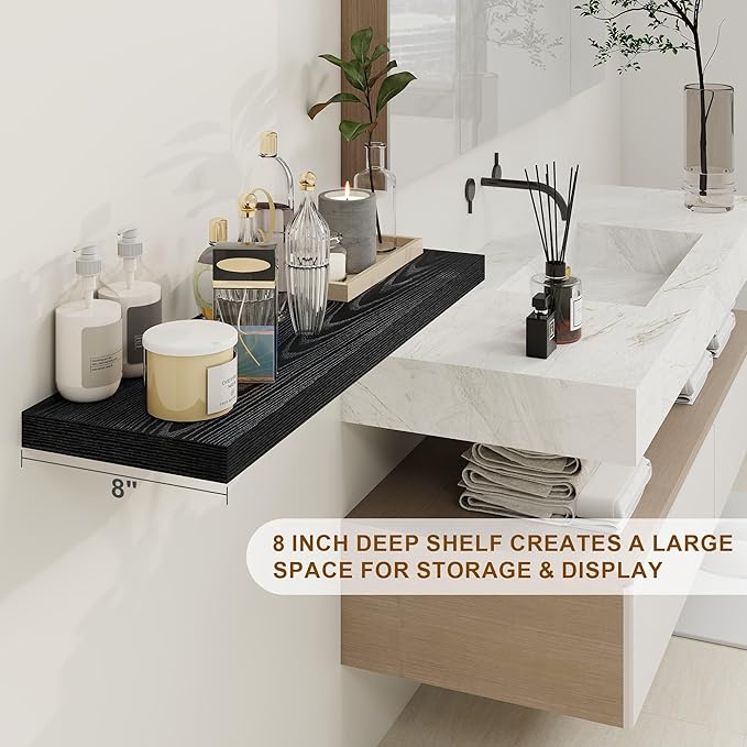 30 Inch Floating Shelves, Rustic Floating Wall Shelves 8 Inch Deep, 30 x 8 Floating Shelves for Home Decor, Deep Display & Storage Shelves for Kitchen, Bathroom, Living Room, Black Color, Set of 2-CasaMuseHome