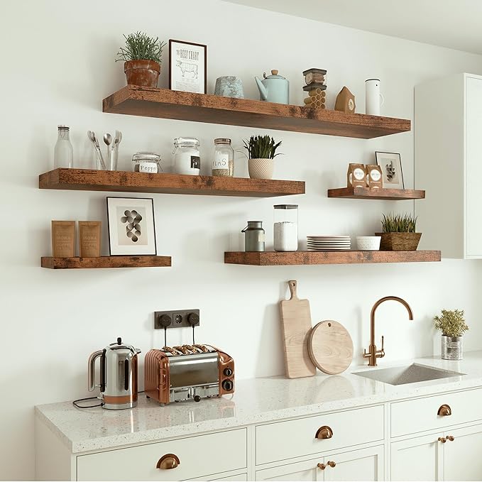 10 inches Deep Floating Shelves 36 inch Long, Sing Shelves for Wall Heavy Duty for Bedroom, Bathroom, Living Room, Kitchen, Office, Farmhouse Shelf Home Decor, Set of 1, Rustic Brown-CasaMuseHome