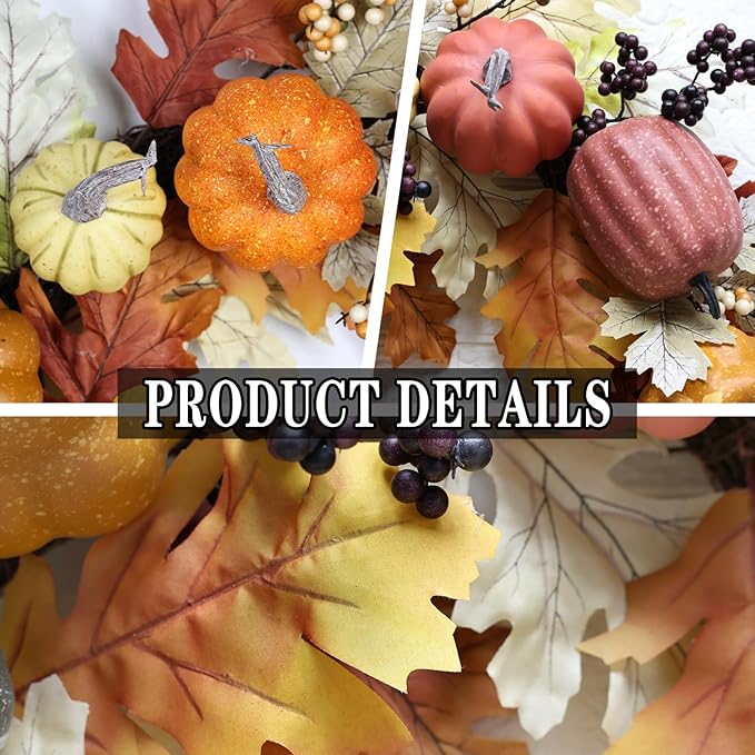 24 inch Fall Wreaths for Front Door Outside Autumn Wreath Fall Decorations for Home Decor Pumpkin Wreath for Farmhouse Holiday Thanksgiving Harvest Halloween Outdoor Indoors Fall Front Porch-CasaMuseHome