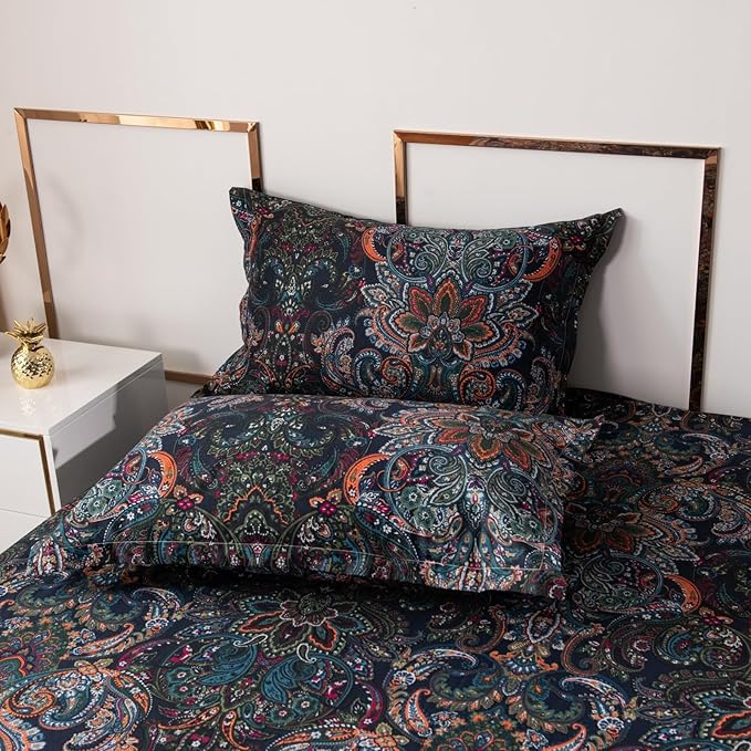 ABREEZE Luxury Vintage Black Duvet Cover Sets Damask Paisley Bedding Set Retro 100% Brushed Cotton Zipper Closure Bedding Collection Cal.King-CasaMuseHome