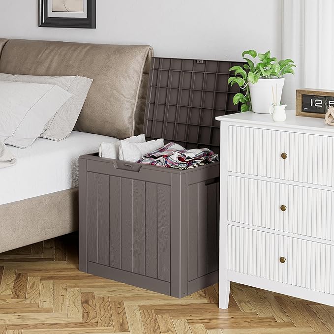 32 Gallon Deck Box Lockable Resin Indoor Outdoor Storage Box waterproof Outdoor Container for Patio Furniture, Pool Accessories, Cushions, Garden Tools, Sports Equipment-CasaMuseHome