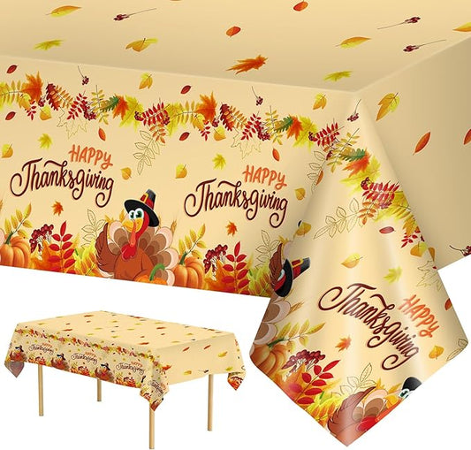 2 Pack Happy Thanksgiving Tablecloth - Fall Thanksgiving Turkey Table cloths, Disposable Plastic Rectangle Autumn Pumpkin Maple Leaf Table Cover for Thanks Giving Tables Decor Party Supplies,108x54In-CasaMuseHome