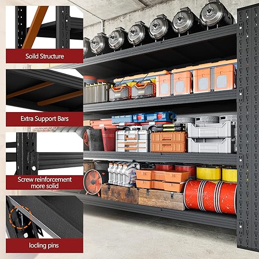 5000LBS Storage Shelves,71" W Garage Shelving Heavy Duty Metal Adjustable Garage Shelves, Shelving Units Industrial Shelving for Warehouse,71" W x 24" D x 69" H,Black-CasaMuseHome