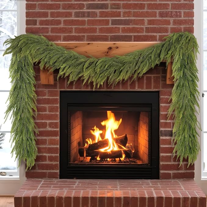 16FT Christmas Norfolk Pine Garland -1PCS, Artificial Pine Needles Garlands Faux Greenery Fake Garland for Holiday Fireplace,Table,Window,Stairs,Mante,Indoor Outdoor Decor-CasaMuseHome