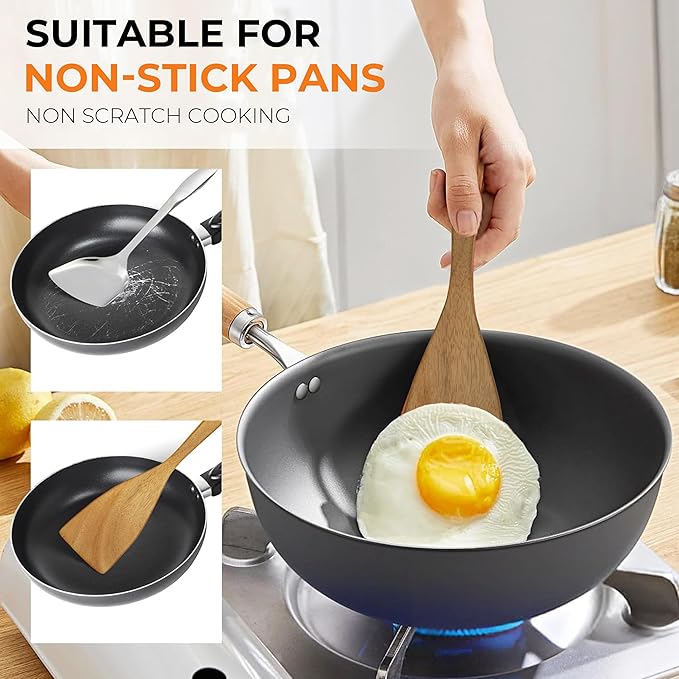 Acacia Wood Spatula Set of 3 - Natural Wooden Cooking Utensils for Nonstick Pans, Scratch-Proof & Heat Resistant, Sturdy & Lightweight Kitchen Tools with Hanging Holes-CasaMuseHome