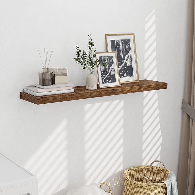 48 Inch Floating Shelves for Wall - 10 Inch Deep Fireplace Mantel Shelf - Wood Floating Shelves for Wall - Large Storage Shelves Wall Mount for Living Room & Bedroom - Rustic Brown - Set of 1-CasaMuseHome