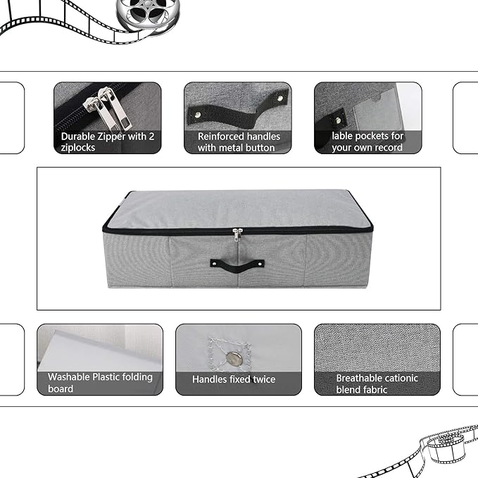 2PCS Foldable Under Bed Storage Container with Plastic Support Liner, Handles, Zipper lid, Sweater Pillow Blankets ClothesStorage Organizer for Bedroom and Closet, 29×15×7inch, Dark Grey-CasaMuseHome