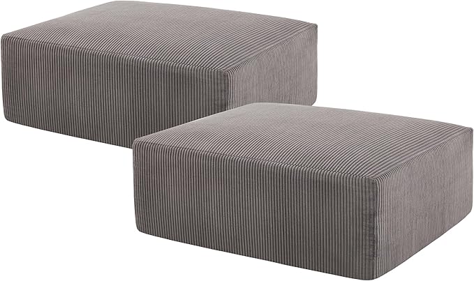 40" Square Stuffed Ottoman Pouf for Sofa Couch, Corduroy Poufs with Foam Chunk Filling, Furry & Fluffy Foot Stool Movable Ottoman. 40 * 31 Floor Poufs Foot Rest for Living Room, Grey-CasaMuseHome