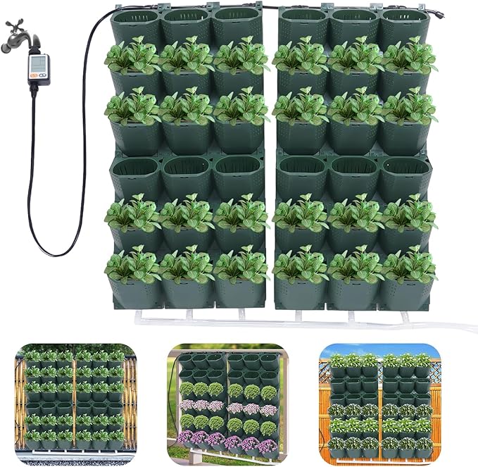 36 Pots Self-Watering Wall-Mounted Planter, 39.4”L x 46.5”H Vertical Wall Planter Self Watering Stackable Planters Vertical Garden Wall Garden Planter Outdoor Indoor for Herbs Flowers Strawberries-CasaMuseHome