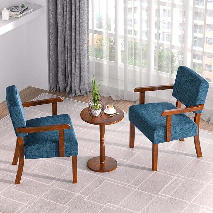 Accent Chair Set of 2 with Table, Living Room Chairs with Soft Seat and Armrests for Living Room Bedroom Reading Room Waiting Room, Lake Blue (AC01)-CasaMuseHome