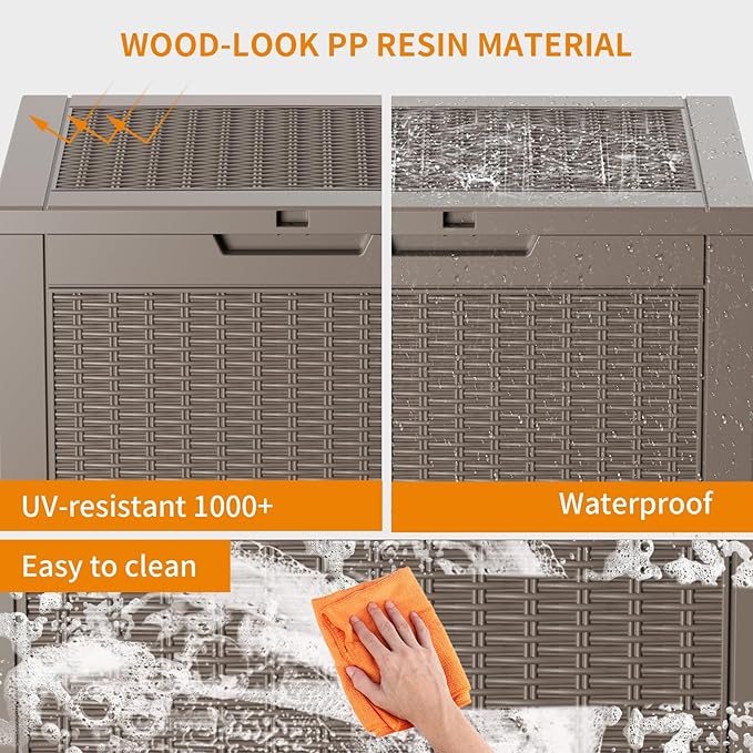 30 Gallon Resin Deck Box, Lockable Patio Outdoor Storage Box for Furniture, Garden Tools and Tools Storage, Waterproof Outside Storage Boxes - Grey-CasaMuseHome