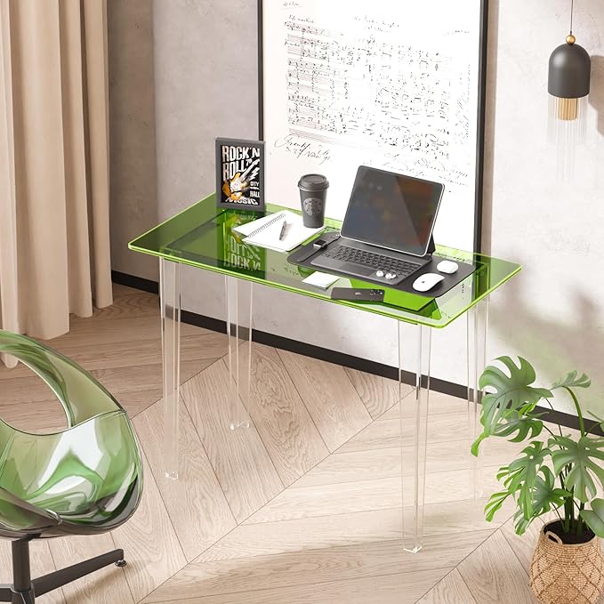 Acrylic Desk, Modern Study Table for HomeOffice-Extended Surface Multi-Purpose Console & EntrywayTable, Sturdy Lightweight Design (42.5-inch, Green)-CasaMuseHome