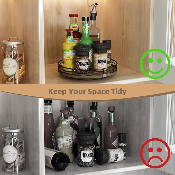 Acacia Wood 9" Bathroom Vanity Tray Turntable, Farmhouse Round Bathroom Countertop Organizer for Soap Perfume, Rotating Organizer for Kitchen Table Centerpieces, Decorative Trays for Coffee Table-CasaMuseHome