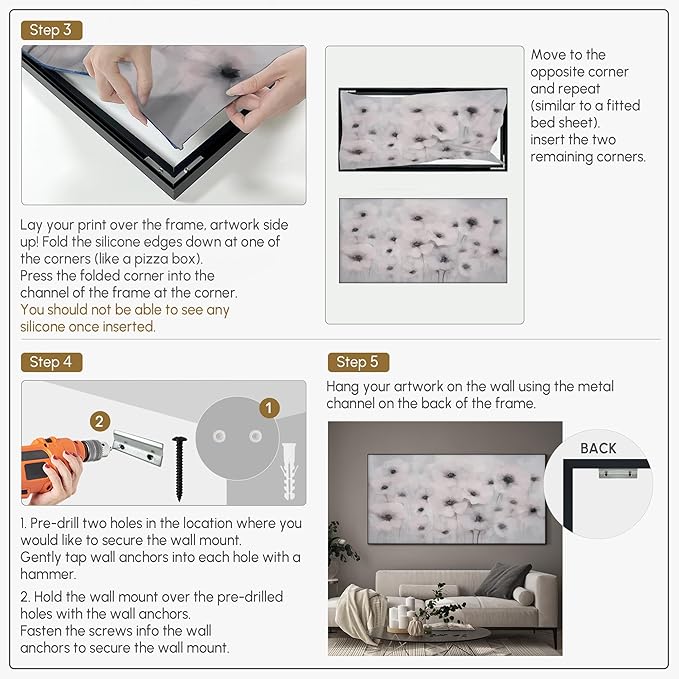 24"x46" Extra Large Framed Wall Art Soft White Poppies Watercolor Floral, Delicate Botanical for Home Living Room Bedroom Decor (Frame Assembly Required)-CasaMuseHome