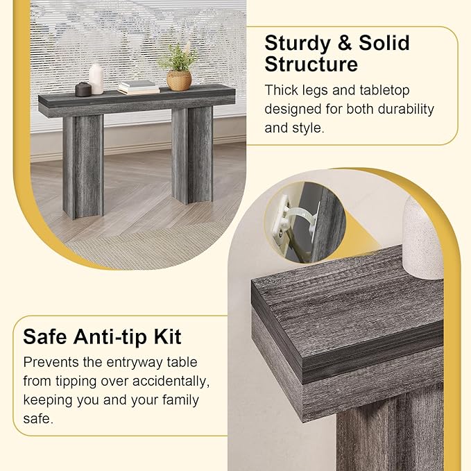 55Inch Farmhouse Console Table,Wooden Rectangular Sofa Table Behind The Couch,Entryway Console Table with Storage for Living Room, Hallway,Entrance (Grey)-CasaMuseHome