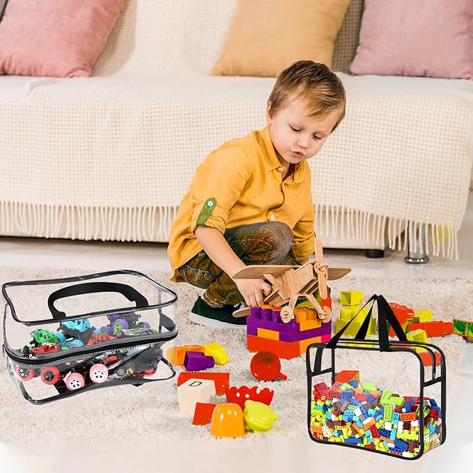 6 Packs Large Toy Storage Bags with Labels, Reusable Clear PVC Board Game Storage, Travel Waterproof Organizer Bags with Zipper for Building Blocks, Puzzle, Kids Books(3 large & 3 Extra Large)-CasaMuseHome