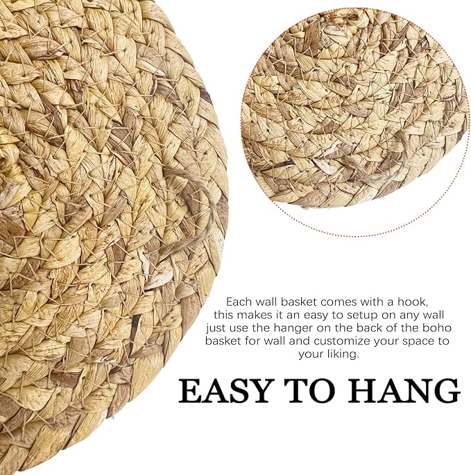 7 Pack Boho Wall Basket Decor - Seagrass Rattan Wicker Wall Decor Round Handmade Hanging Rustic Flat Elegant Wall Art for Farmhouse Living Rooms Bedrooms Display Table Settings Kitchen Home-CasaMuseHome