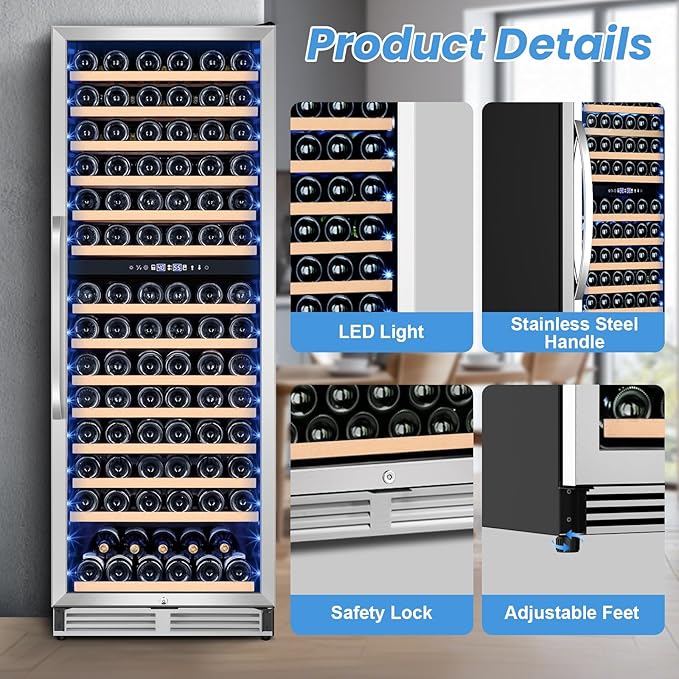 180 Bottles Wine Fridge 24 Inch Dual Zone Wine Cooler Refrigerator Freestanding Wine Refrigerator with Glass Door and Safety Lock, Large Wine Cellar for Home, Office, Kitchen-CasaMuseHome