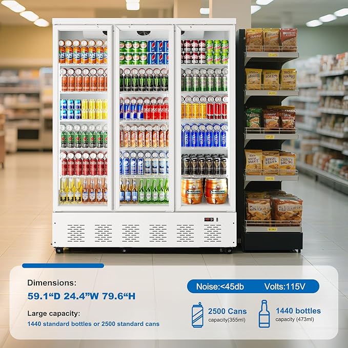 40.5 Cu.ft. Commercial Refrigerators 3 Glass Door Beverage Refrigerators Commercial Fridge Upright Cooler with Soft LED Light and 15 Adjustable Shelves for Restaurant Grocery Stores Home-CasaMuseHome