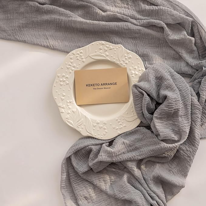 6pcs Dusty Blue Gauze Rustic Cheesecloth Table Runner 120 Inch 10 FT for Wedding Baby Shower Bridal Shower Birthday Engagement Garden Outdoor Party Long Sheer Boho Decorations-CasaMuseHome